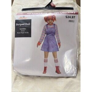 Striped Doll Costume Adult M 8/10 Way to Celebrate Halloween Horror Party